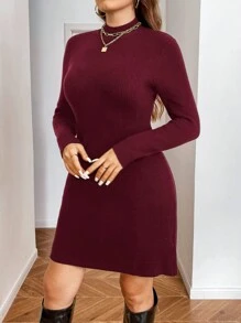 SHEIN Unity Plus Size Women Turtleneck Long Sleeve Bodycon Slim Waist Elegant Sweater Dress, Autumn/Winter