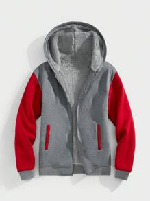 Manfinity Homme Loose Fit Men's Colorblock Zip-Up Hooded Thermal Lined Jacket
