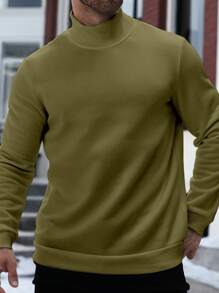 Manfinity Homme Plus Size Men High Collar Plain Long Sleeve Casual Pullover Sweatshirt, Autumn/Winter