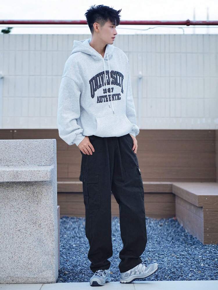 Men's Letter Graphic Pocket Casual Loose Pants Men Joggers