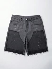 ROMWE MEN Grunge Punk 男式撞色口袋磨边宽松休闲牛仔短裤