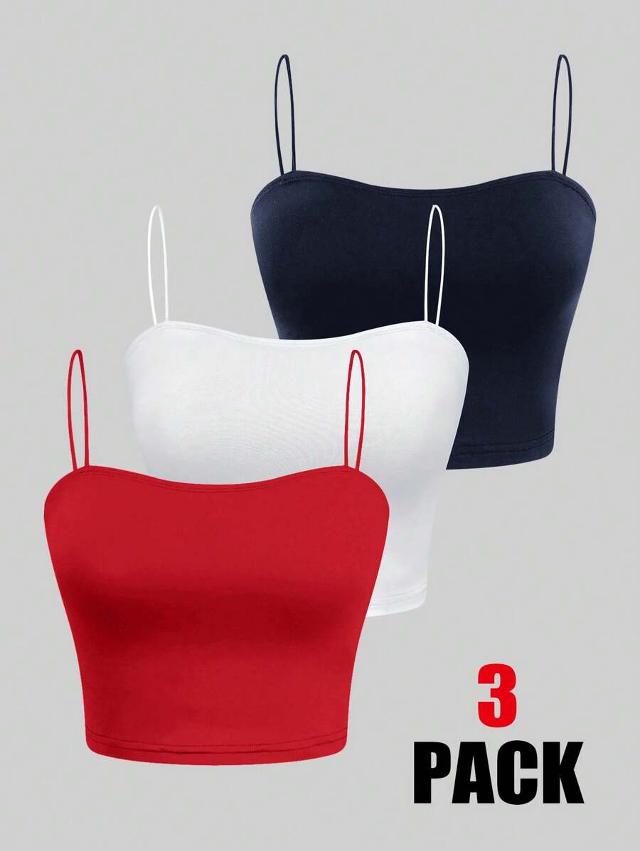 SHEIN EZwear Family Matching 3pcs/Set Solid Color Basic Camisoles