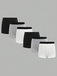 SHEIN 6pcs/Pack Young Boy Minimalist Contrast Elastic Waist Sports Briefs, Casual Style