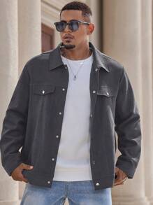 Manfinity Homme Chaqueta casual de manga larga con bolsillo y abotonadura delantera para hombres de talla grande