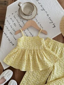 SHEIN LMoss Kids LMoss  Babygirl Summer Ditsy Floral Camisole Top And Elastic Waist Pants Set