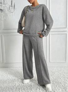 Chiquease Women's Solid Color Loose Fit Hoodie With Shorts Set Fall Cloth For Women - Dark Grey - View 6