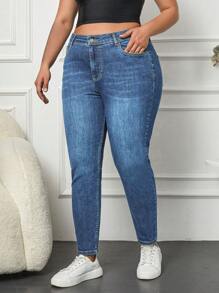 RueChic 98%Cotton Plus High Waist Skinny Jeans - Medium Wash - View 1