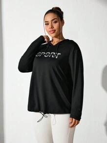 SHEIN Sport Studio Women's Letter Print Casual Hoodie Sweatshirt, Simple Design For Everyday Wear