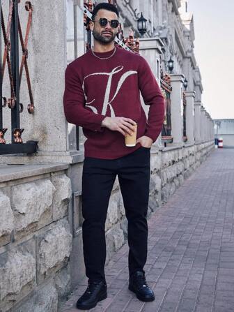 Manfinity Homme Herren Oversize Strickpullover mit Muster in Casualstil, Herbst/Winter