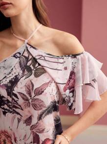 MOTF PREMIUM Top ligero con cuello de halter con estampado de hojas, Día de San Valentín - Multicolor - Ver 3