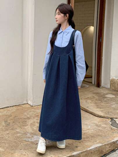 DAZY 女士简约时尚休闲牛仔吊带连衣裙，适合日常穿着、秋季服装