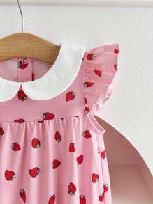 新生女宝宝可爱卡通图案无袖针织连体衣，夏季