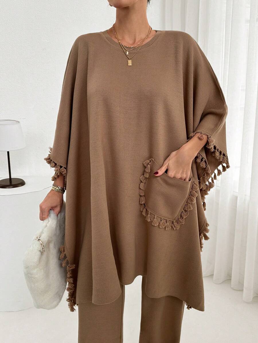 EURMUSE Black And White Colorblock Sweater And Pant Knit Set - Beige - View 1