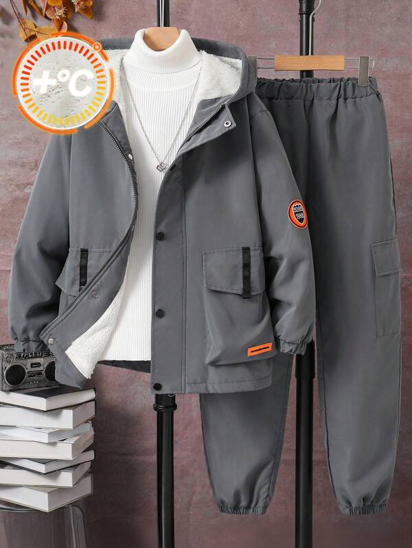 Set de 2 piezas: Chaqueta y pantalones forrados térmicamente color gris para niños preadolescentes, para otoño/invierno