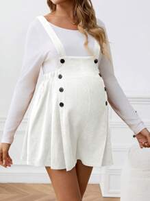 SHEIN Maternity Casual Button Pleated Loose Jumpsuit - White - View 3