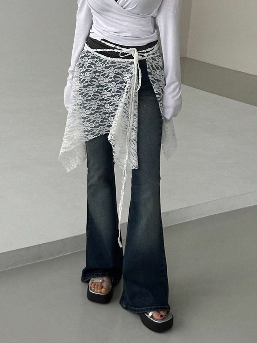 DAZY 女式系带多层迷你裙 - 白色，四季春夏秋装裙 - 白色 - 查看 1