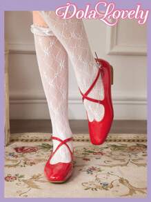 Dola Lovely Silver Flat Mary Jane Shoes With Bow, Square Toe, Fashion Women Flats New Year Holiday Valentines