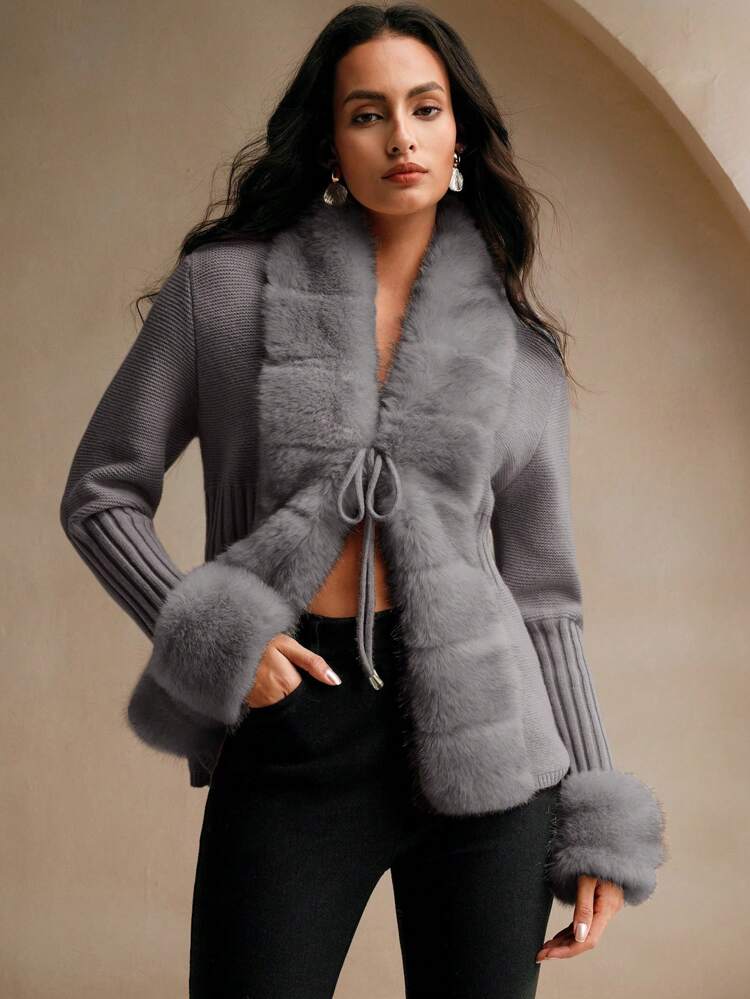 Elegant Fox Fur Knit Cardigan Sweater For Women