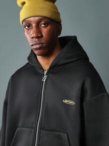 SUMWON 冬季街头风拉链连帽衫厚重超大金色标志运动健身休闲运动都市运动服秋季时尚