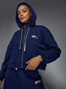 MISSGUIDED Áo hoodie thể thao dáng rộng có khóa kéo cắt cúp Áo nỉ thu đông Đồ mặc ở nhà Thể thao tập luyện hàng ngày Thiết yếu Ôm vừa vặn Ấm áp - Màu xanh hải quân - Xem 3
