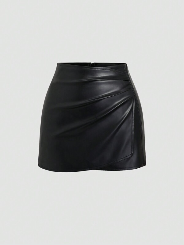 Sweetra Women's Retro American Style Sexy Bodycon Mini Skirt,Pu Leather,Solid Black,All Seasons