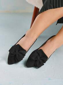 CUCCOO CURVES Women Plus Size Casual Slip-On Flat Shoes With Bow Detail, Black New Year Holiday Valentines - Black - View 7