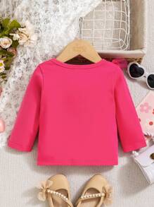 SHEIN Baby Girls One-Shoulder Ruffled Mesh Double Layer Fashion Design Long Sleeve Top, Fall/Winter Lightweight - Hot Pink - View 2