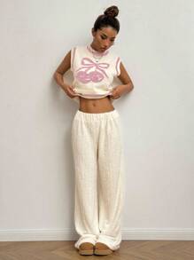 SHEIN Unity Women's Cherry Pattern Casual Knitted Vest, Versatile For Autumn/Winter - Multicolor - View 3