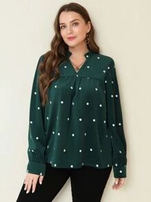 SHEIN Clasi 大码绿色灯芯绒 V 领 6 瓣花刺绣衬衫 - 綠色 - 查看 1