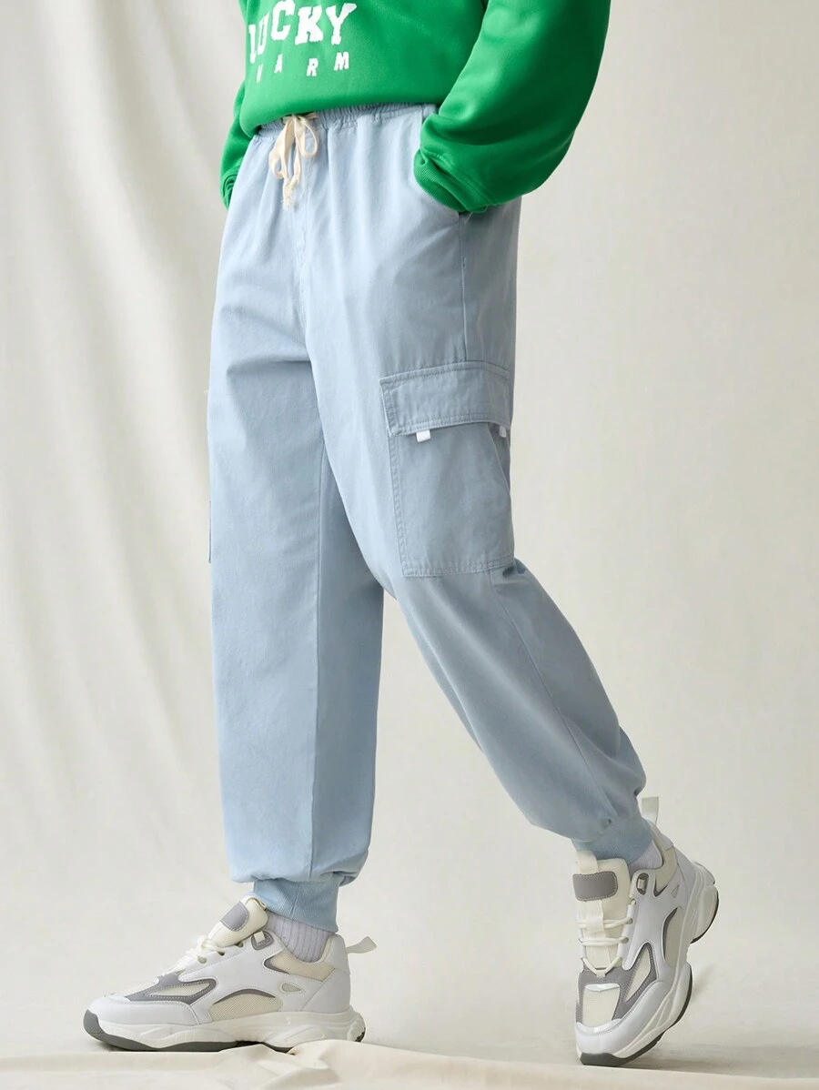 Manfinity Hypemode 男式灰色牛仔休闲宽松工装裤，配有松紧裤脚 - 灰色 - 查看 1