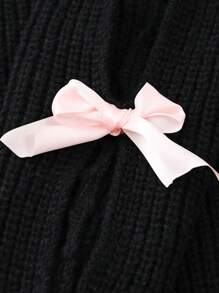Suéter de cuello redondo con manga larga y decoración de moño para niña preadolescente, otoño/invierno - Negro - Ver 7
