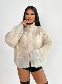Zolique Áo khoác cardigan lông chồn giả nhiều màu kim loại bạc cho nữ - Màu Khaki - Xem 4