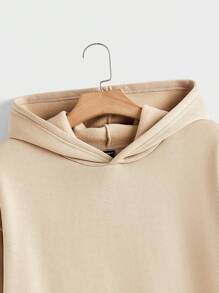 Manfinity VCAY Áo hoodie túi in khẩu hiệu và họa tiết bướm dành cho nam, dành cho mùa thu đông - Lạc đà - Xem 3