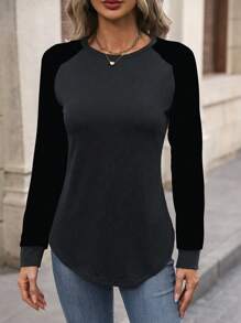 SHEIN LUNE Áo thun nữ tay raglan màu trơn thường ngày, đơn giản & thời trang để mặc hàng ngày - Nhiều màu - Xem 3