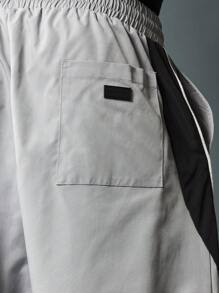 SUMWON Loose Fit Pull On Pants With Curve Colour Block Panel & Piping