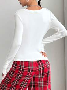 Coolane 女式秋冬休闲针织羊毛 V 领 T 恤 - 白色 - 查看 6