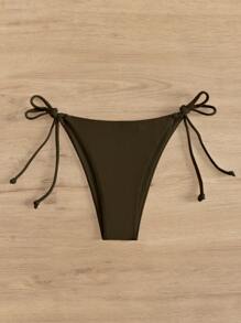 SHEIN Swim 女士纯色系带简约休闲比基尼泳裤夏季 - 棕色 - 查看 5