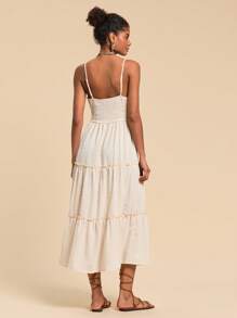 Travachic Women Dresses Memotong Kolor Ruffle Hem Plain Casual Boho - Aprikot - View 2