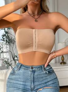 Casual Front Closure Seamless Bandeau Bra - Khaki - View 6
