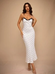Forever 21 法国情人节假期下午茶黑白波点吊带长裙