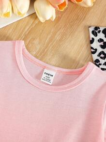 SHEIN 4 Stücke Mädchen Herbst Komfortable Lässig Langarm Set, weiches Material, Kombination aus minimalistischem Streifenmuster und Leopardenmuster, modisch und bequem, geeignet für Outdoor-Spaziergänge, gemütliche Aktivitäten Zuhause, Sportoutfits, Ganzjährig