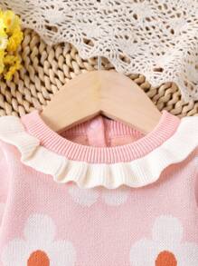 SHEIN Infant Girls' Fashionable Cute Versatile Knit Romper - Baby Pink - View 3