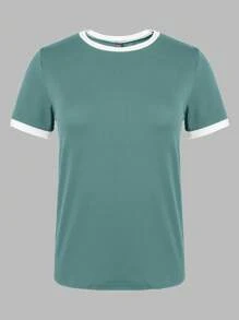 Calvaya Damen Sommer Colour-Block Rundhals Kurzarm Lässig T-Shirt Grafikdruck Damenshirts
