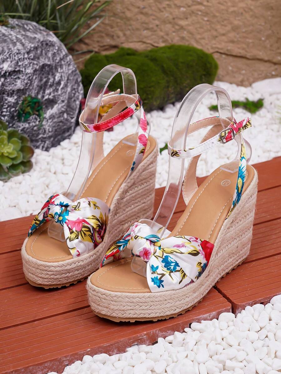 Fashionable Casual & Comfortable Platform Wedge Straw Rope Sandals For Teenage Girls - Multicolor - View 1
