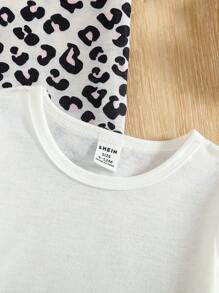 SHEIN 4 Stücke Mädchen Herbst Komfortable Lässig Langarm Set, weiches Material, Kombination aus minimalistischem Streifenmuster und Leopardenmuster, modisch und bequem, geeignet für Outdoor-Spaziergänge, gemütliche Aktivitäten Zuhause, Sportoutfits, Ganzjährig