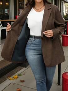 SHEIN LUNE Blazer casual unicolore grande taille, tenue d'automne et de Thanksgiving pour femmes, nouvelles tenues d'an pour femmes, robes d'hiver, vêtements d'hiver pour femmes, tenues de rave, tenue du Nouvel An, vêtements de bureau