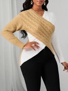 SHEIN Lady Structured Women's Sweater With Overlapping Design Winter Women Clothes Fall Women Tops Women Sweaters - Multicolor - View 4