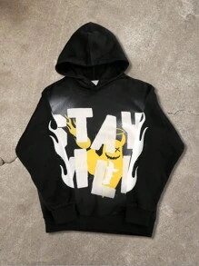 Manfinity EMRG Men's Casual Minimalist Hooded Sweatshirt, Everyday Wear Letter Long Sleeve Hoodie, For Friends, Husband, Boyfriend Gifts
