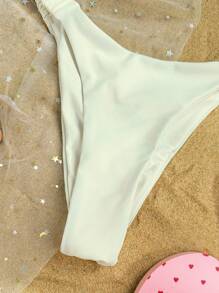 SHEIN Swim Summer Beach Solid High Cut Bikini Panty - White - View 4