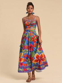 Travachic 2pcs/Set Printed Camisole & Printed Mini Skirt, Minimalist Fashion Casual Everyday Outfit - Blue - View 5